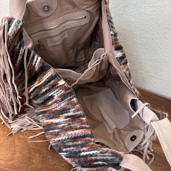 Johnny Was Bag Purse Elodie Suede Leather Fringe Boho Western Rodeo Textured EUC - Picture 8 of 17
